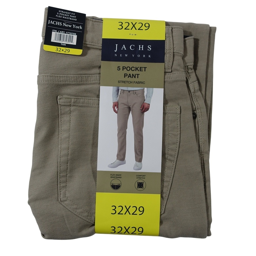 Jachs New York Mens 32x29 Tan 5 Pocket Stretch Fabric Pants